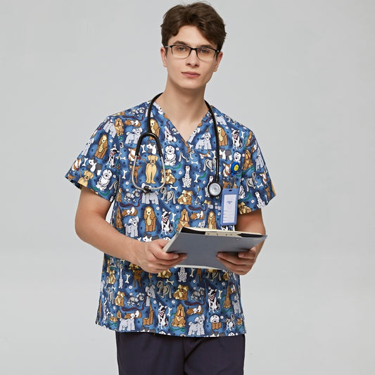 Dogs - Cartoon Graphic Short Sleeve Scrubs